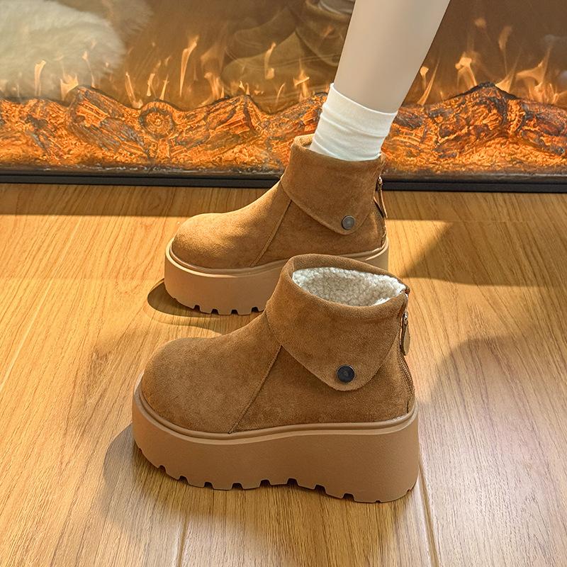 Women's Large Size Thickened Winter Warm Fur One Snow Boots Thickened Lining Ankle Boots Non-slip Hiking Sports Big Head Cotton Shoes