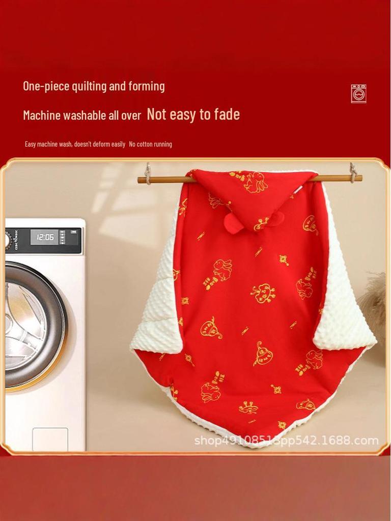 Chinese Red Embroidery Detachable Baby Swaddle Quilt for Autumn and Winter