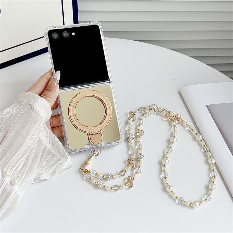 Applicable to Samsung ZFlip7 folding screen mirror magnetic suction bracket mobile phone case crossbody chain anti-drop ZFold7 protective case