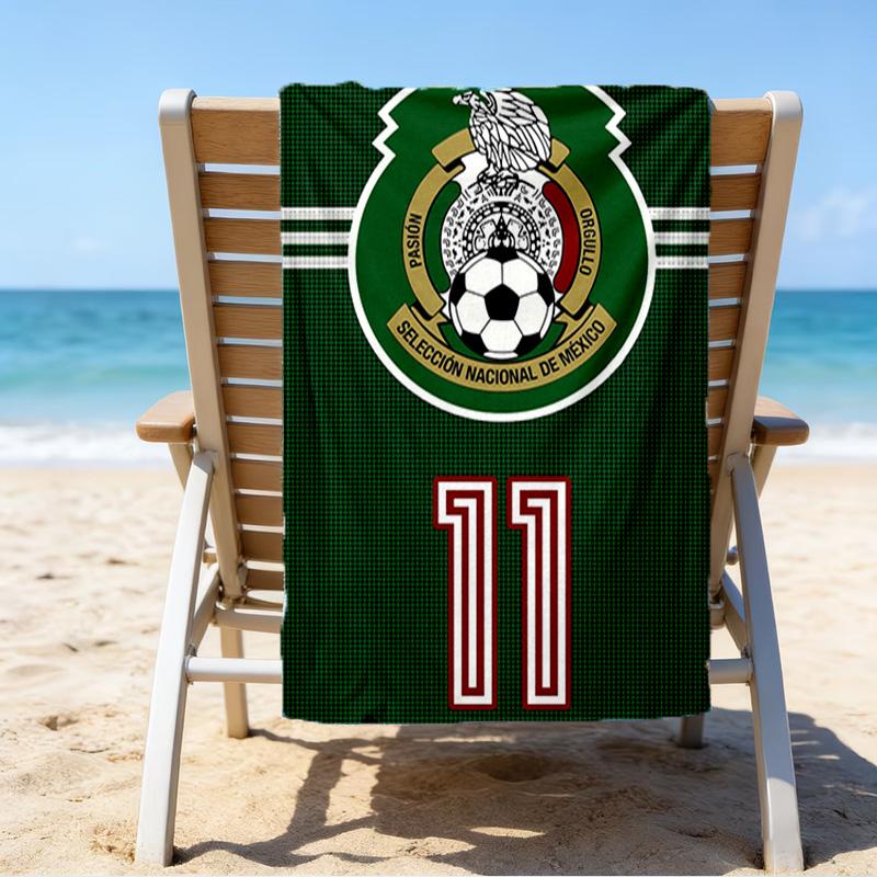 Mexico Football Team Emblem Printed Beach Towel, Super Soft Microfiber, Perfect Gift Birthday, for Pool, Beach, Travel, for Family and Friends