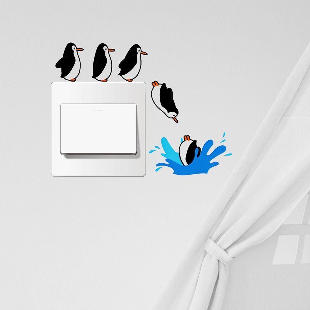Home Decoration Vinyl Penguin Switch Stickers Cute Cartoon Penguin Diving Wallpaper Removable Luxury Wall Stickers