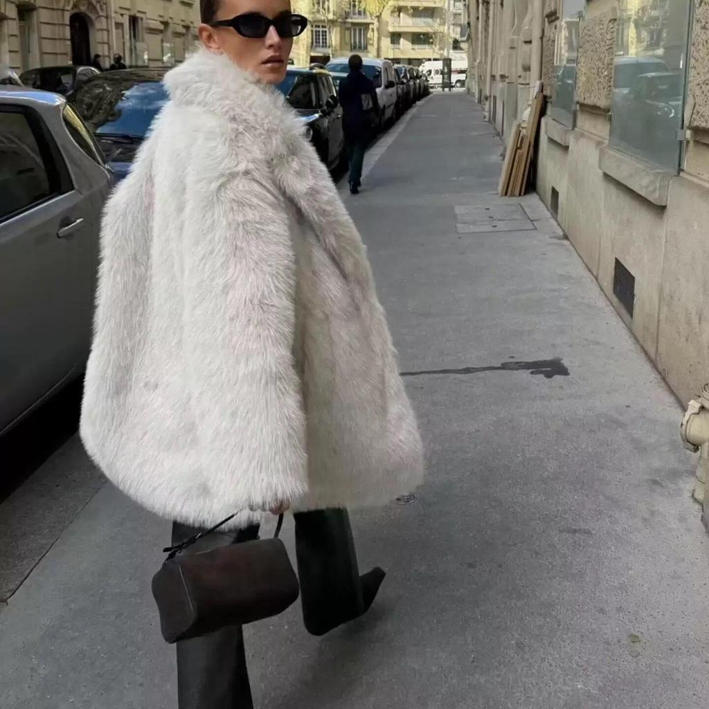 European & American Style Women's Faux Fur Lapel Coat - Autumn/Winter Fashion