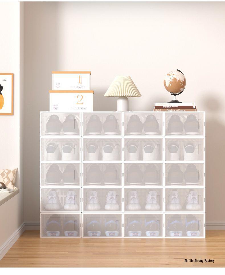 Thickened Double-Frame Transparent Shoe Storage Box - Dustproof & Moistureproof Shoe Rack for Home or Dorm