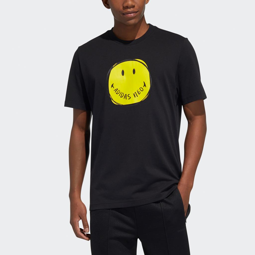 adidas Neo Smiley Face Print Sport Rundhals T-Shirt Herren Tops Schwarz H62013