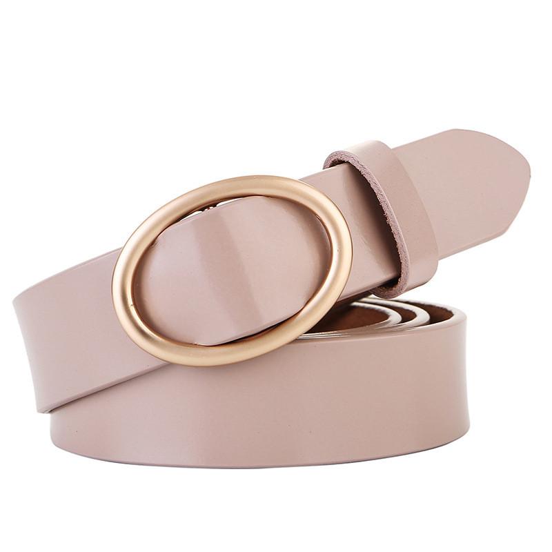 Leather Belt For Women With Oval Metal Buckle And Minimalist Style