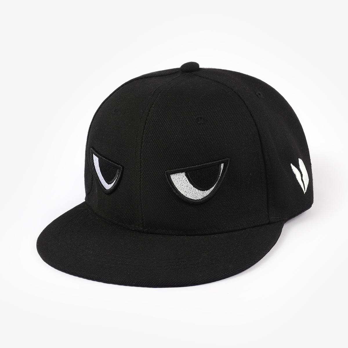 Gepersonaliseerde Trend Borduurwerk Oog-Zijde Vormige Harde Top Platte Rand Koppels Vriendelijk Veelzijdige Zon Hoed Baseball Cap One Size black