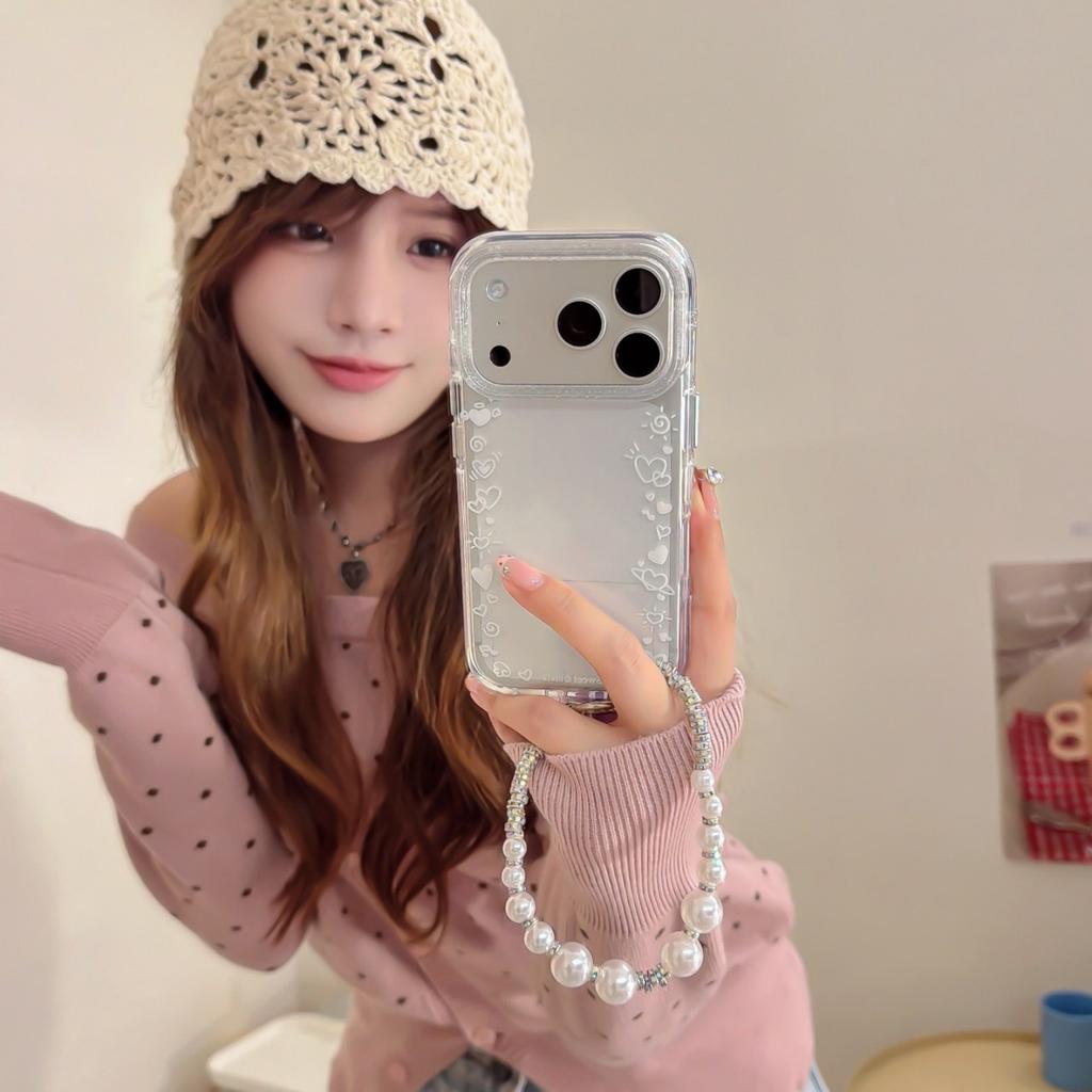 White heart border for iPhone 16 Pro Max, iPhone 17 Pro case, 15 protective case, 13/14 women