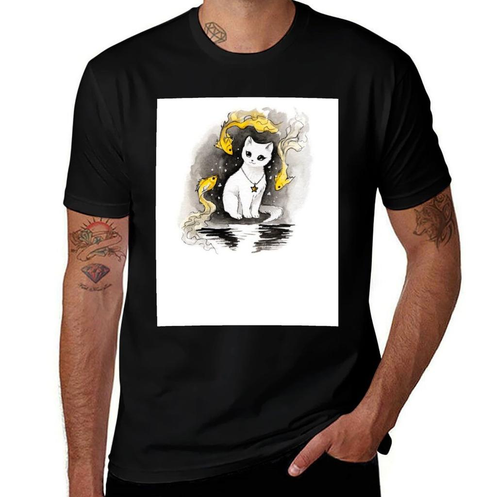 Fish Cat And Tshirt Basic Short Sleeve Cotton Blend Tshirt