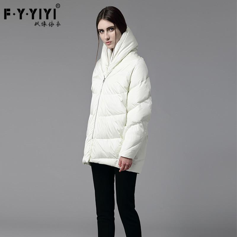 Winter new European and American simple OL white cocoon loose stand-up collar white duck down long-sleeved down jacket women