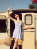 Bohemianbeullu Gingham Blue Square Neck Shirred One-Piece Swimsuit
