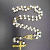 White Wooden Rosary Necklace For Women Crucifix Cross Pendant Long Chain Necklace Men  Religious Catholic Prayer Jewelry