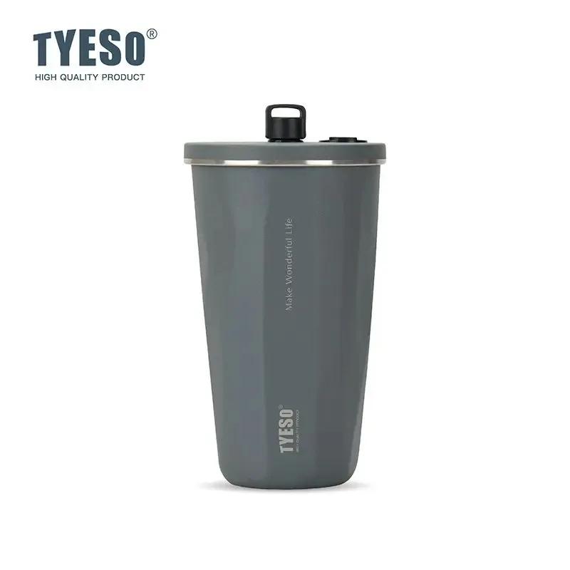 470ML Tyeso Stainless Steel Coffee Cup With Straw Gradient Color Insulated Water Bottle Car Thermos Mug Cold Drink Vacuum Cup 470ML серый