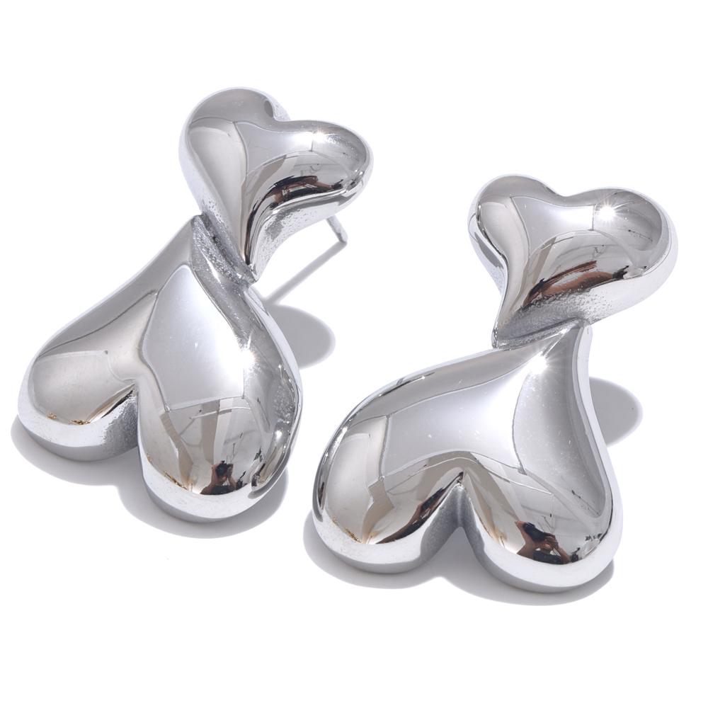 

Yhpup Stylish Unique Stainless Steel Metal Double Heart Love Stud Earrings Tarnish Resistant Texture Romantic Daily Jewelry Gift