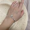 Real  Sterling Silver Beaded Tassel Square Heart Pendant Charm Bracelets for Women Fine  Minimalist Accessories