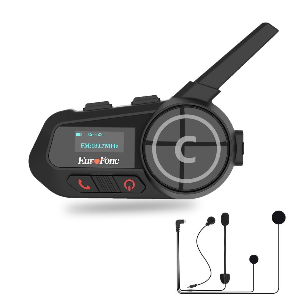 EuroFone Motorcycle Simultaneous Calling for Up To 6 22 Hours of Continuous 2000M Communication Automatic Bluetooth IP67 LED Motorcycle Bluetooth