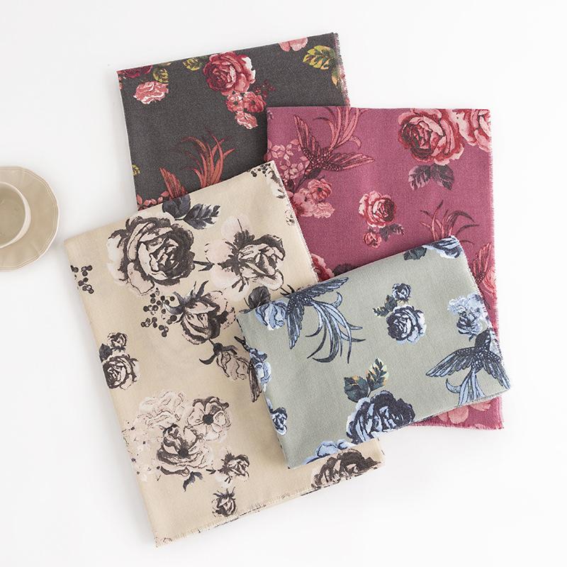 Scarf Autumn and Winter Rose Print Imitation Cashmere Tassel Shawl European and American New Women's Warm Scarf