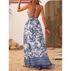 Western Style Summer New Sexy Deep V-neck Sexy Print Waist Hugging Backless Sling Dress Beach Long dress Women