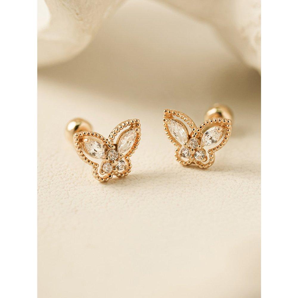 14K Crystal 3D Butterfly Piercing Earrings