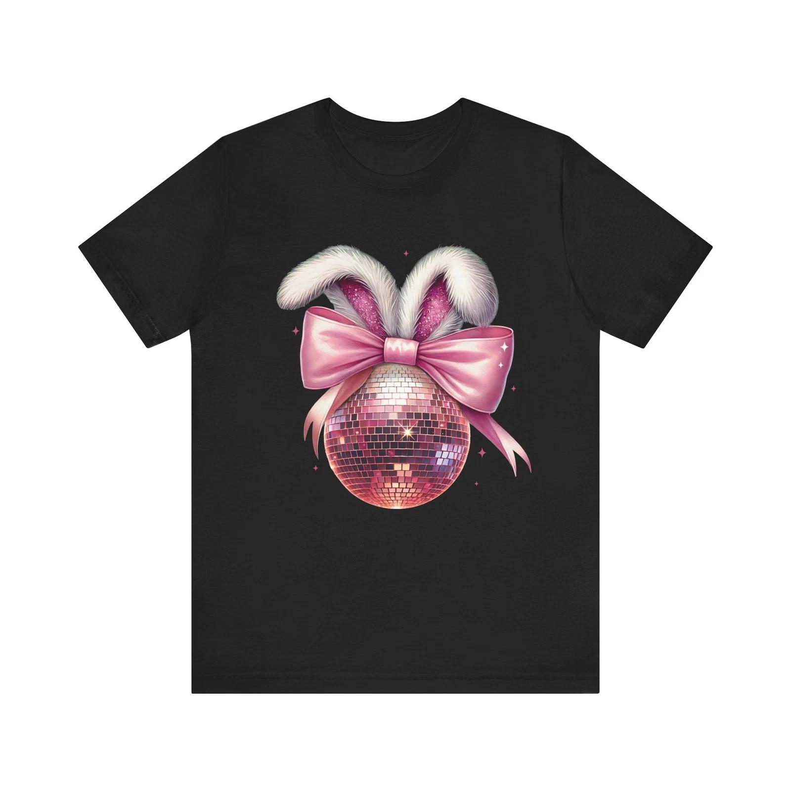 Easter Disco Ball Bunny Ears Pink Bow Retro Party Aesthetic T-Shirt 3XL