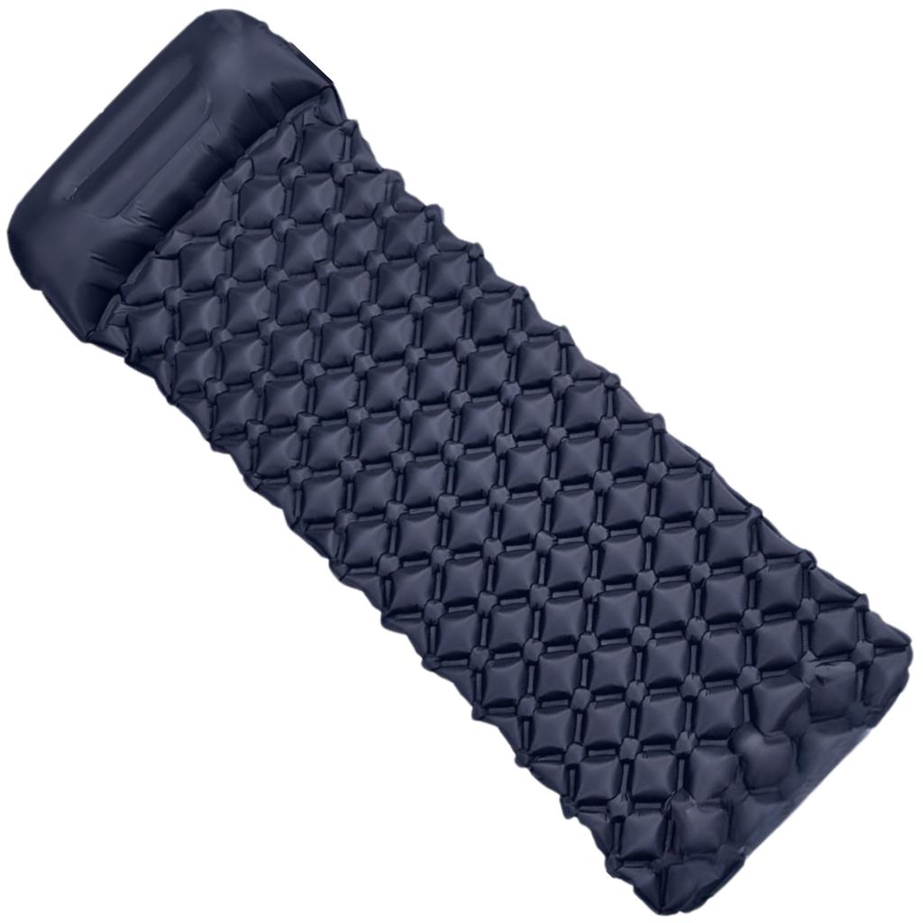 Single-person tourist inflatable mattress with built-in pump for tents