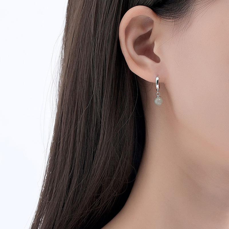925 Silver Hetian Jade Earrings for Women Girls Green Fresh Jewelry Gift