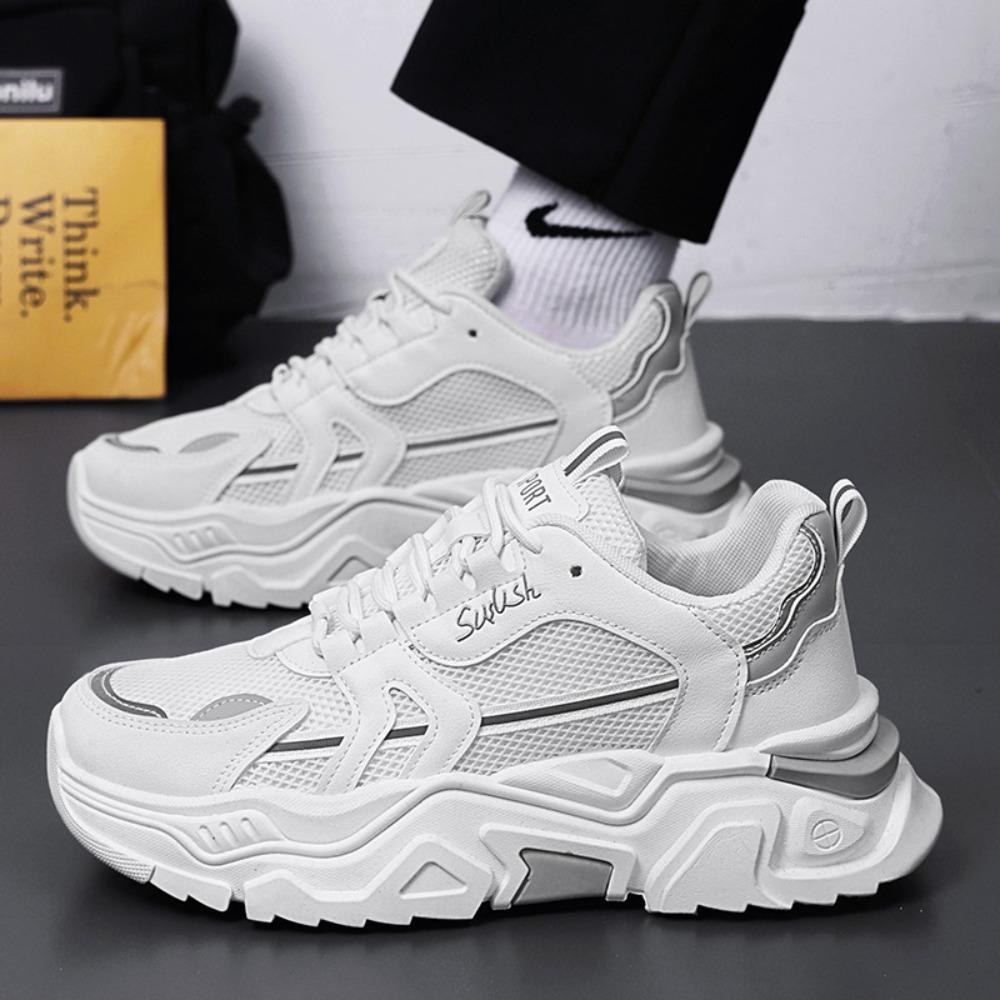 New Fashion Mens Thick Sole Platform Sneakers Breathable Mesh Lightweight Low Top Dad Shoes Casual Sports Walking Shoes