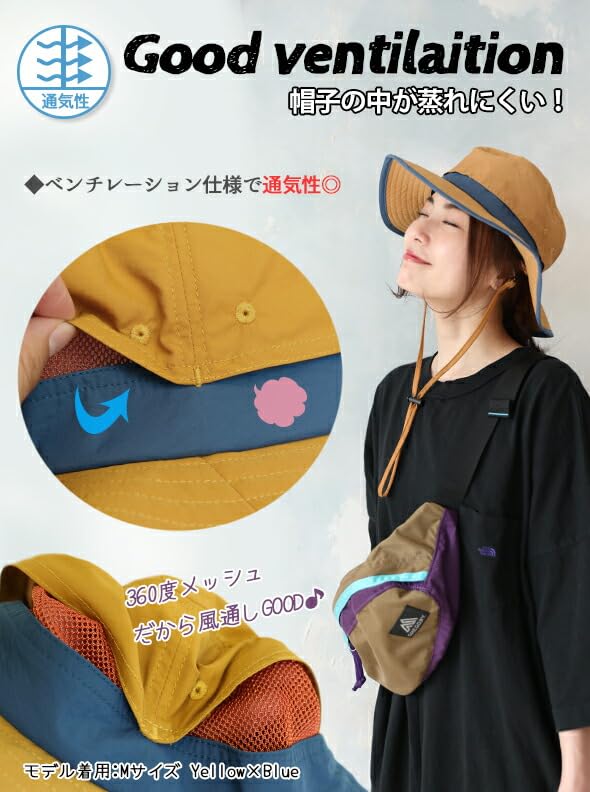 Safari Hat for Women and Spring and UV UV Protection Large Wide Large Sun Beach Outdoor M Size Turquoise X Navy [DreamHats] Water-repellent Men,