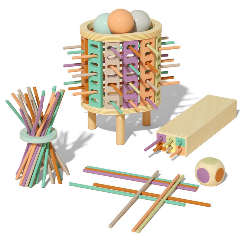 Colorful Wooden Pick-Up Sticks: Interactive Parent-Child Dice & Board Game, Montessori Math Toy