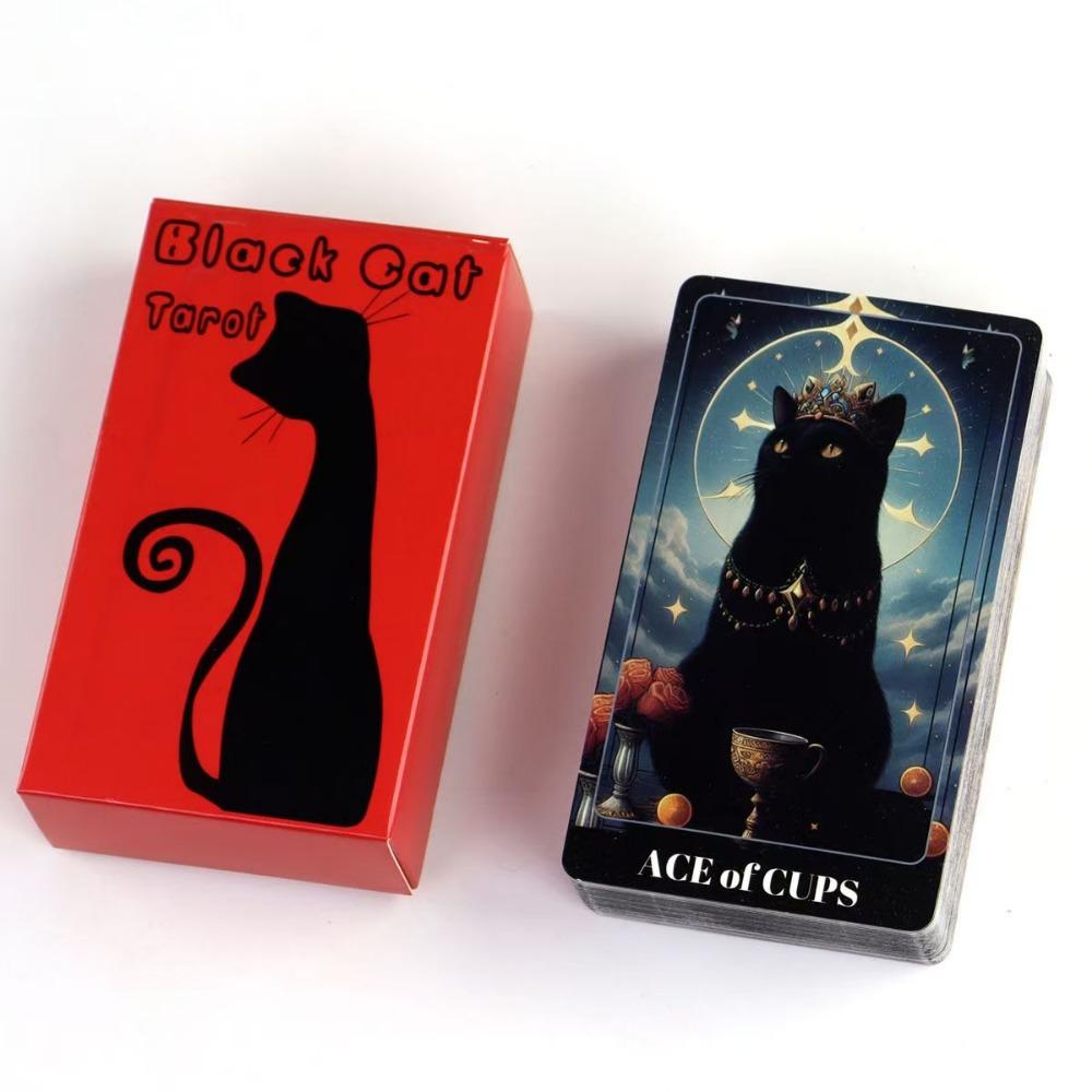 Black Cat Tarot Shadowy Cat Deck Feline Deck 78 Pcs Tarot Cards Based on Rider Waite System for Beginners 10.3*6cm