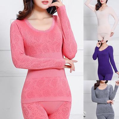 2 adet kadın kış O boyun üst uzun pantolon termal iç çamaşır şekillendirici pijama seti