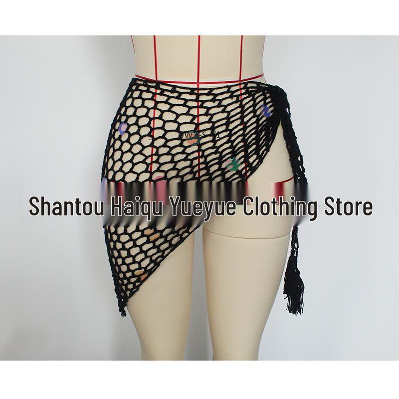 Hand-Crocheted Sequin Tie-Up Beach Cover-Up Dress