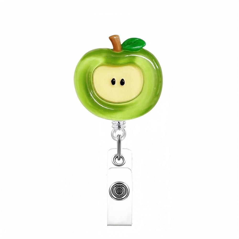 Acrylic Badge Reel Clip Retractable Nurse Badge Reel Glitter ID Badge Holder  Crocodile Buckle Green fruit