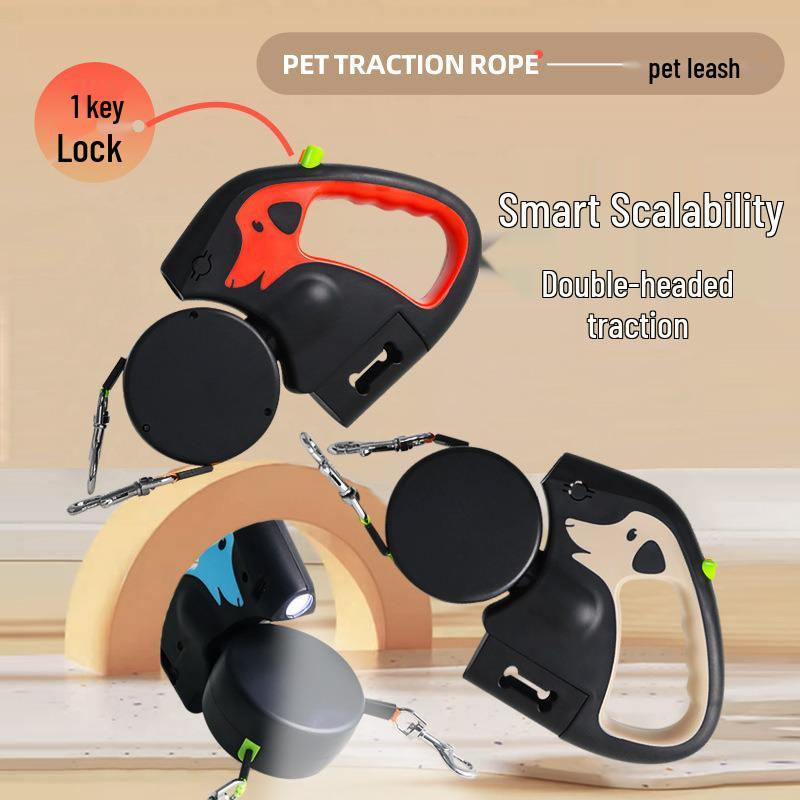 360° Rechargeable Double-Headed Retractable Dog Leash with Light красный