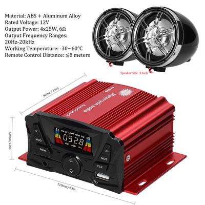 Motorcycle Stereo Speaker Anti-Theft Alarm System BT MP3 Player 4-Channel Audio Amplifier System