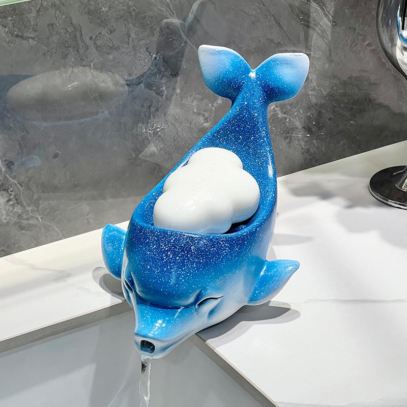 Dolphin Drain Soap Box Ceramic Home Non Perforated Toilet Hand Wash Desk Soap Box Drainage Storage Rack Bathroom Accessories