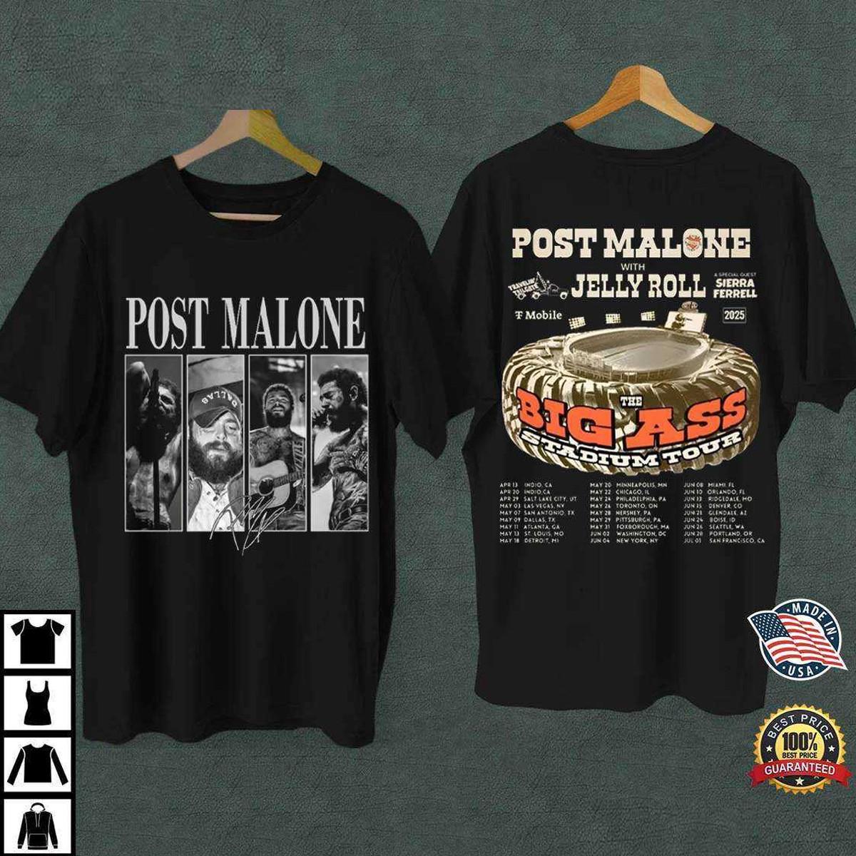 HOT NEW Post Malone 2026 2 sides signed black T-shirt Unisex 2F477 M