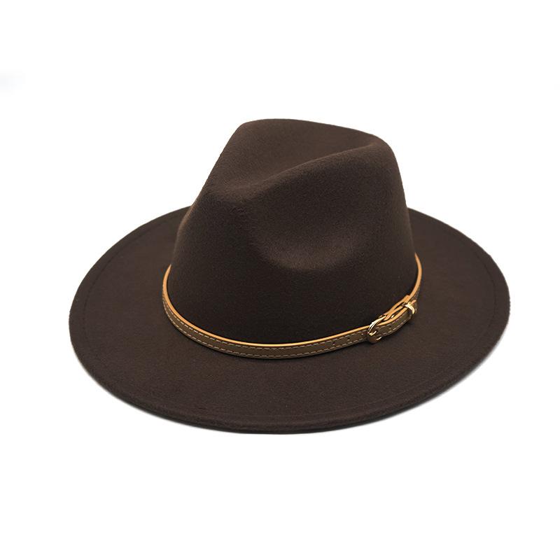 Autumn And Winter British Style Men And Women Woolen Soft Felt Hat Big Eave Hat Classic Khaki Belt Woolen Top Hat