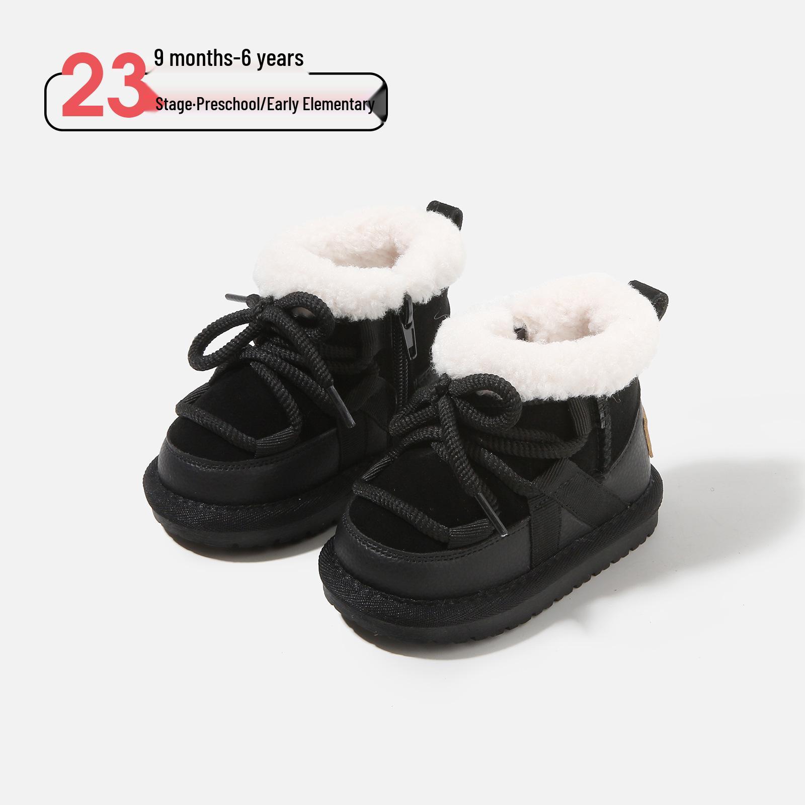 

2025 Winter Baby Cotton Lace-Up Boots: Warm Snow Shoes for Boys and Girls, Plus Velvet Thickened. Factory Order Price Size 15-19 (120 pairs) чорний