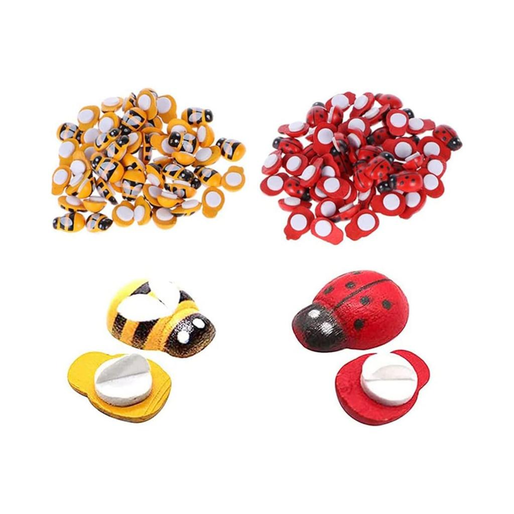 100/200pcs Mini Ladybugs and Bees-Wooden Caterpillars ,Craft Decor,For Scrapbooking,Spring Easter Party Decorations