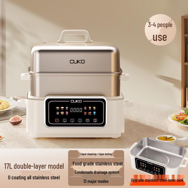 CUKO Pentola Elettrica Multi-strato Intelligente e Vaporiera: Elettrodomestico Domestico All-in-One per Stufare, Cuocere al Vapore, Tre Strati.