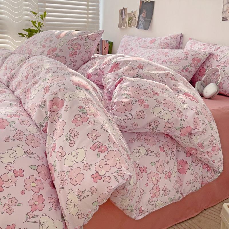 Small Fresh Washed Cotton Four-piece Set, Bedding Quilt Cover, Dormitory Single Bed Three-piece Set