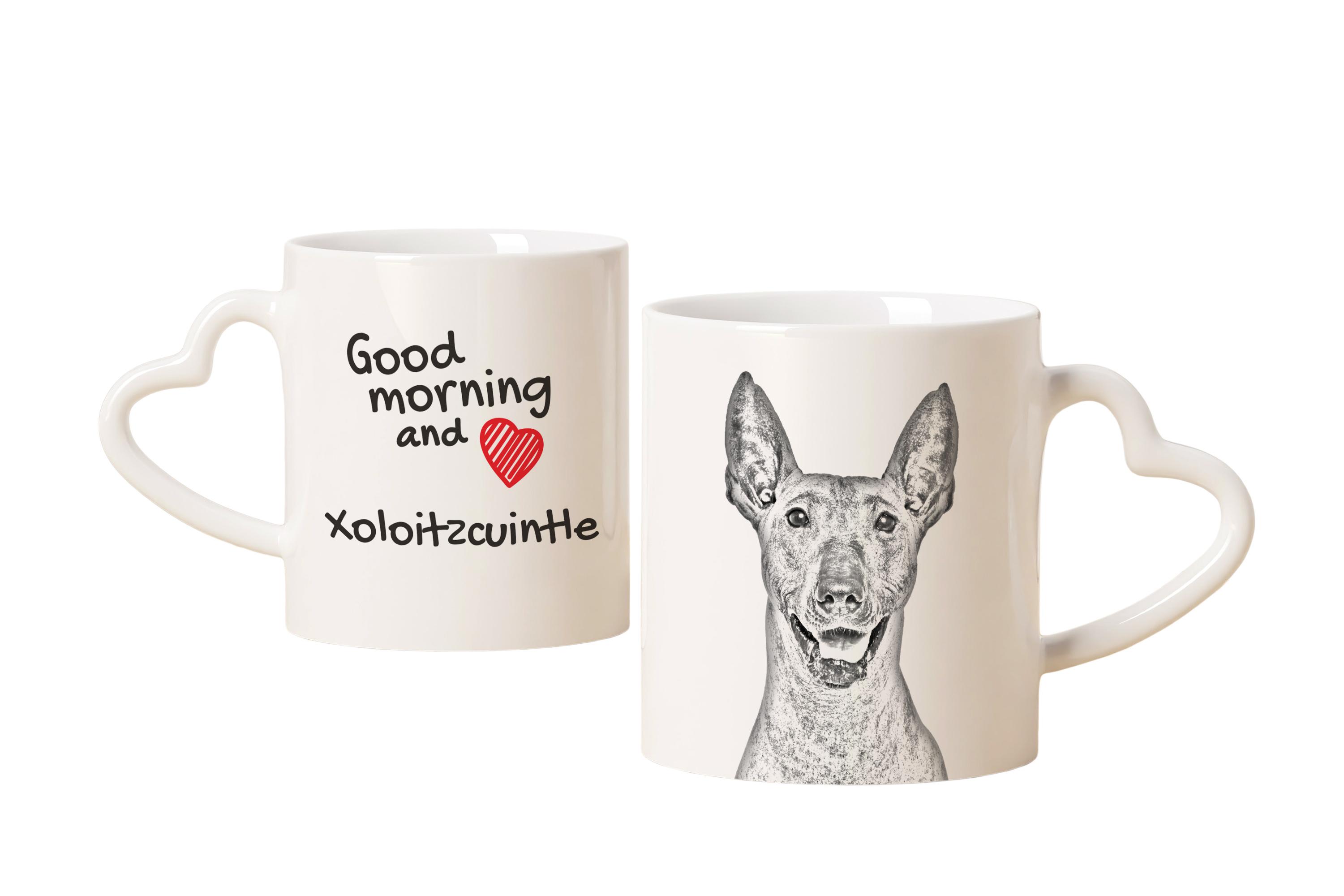

Xoloitzcuintle, Mexican Hairless Dog, Xoloitzquintle - cup with a dog, adorable cup with a heart-shaped handle, universal gift from the Art-Dog brand білий