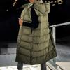 Women Long Hooded Puffer Vest Autumn Winter Loose Sleeveless Padded Coat Plus Size Warm Casual Longline Gilet