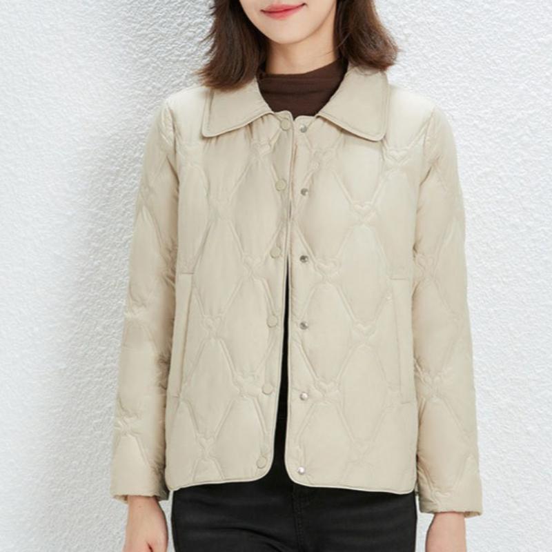 Minimalist Women's Pointed Collar Solid-Color Down Jacket - Short Fit Oversized Coat
