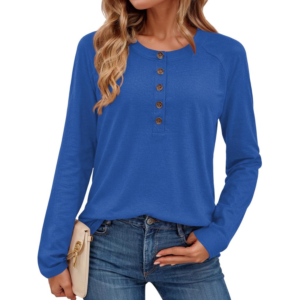 Women's Stylish Solid-color Round-neck Long-sleeved Top