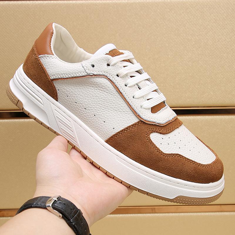 European station 2025 spring and autumn new casual board shoes men's leather breathable sports men's shoes fashion color matching lace-up trendy shoes