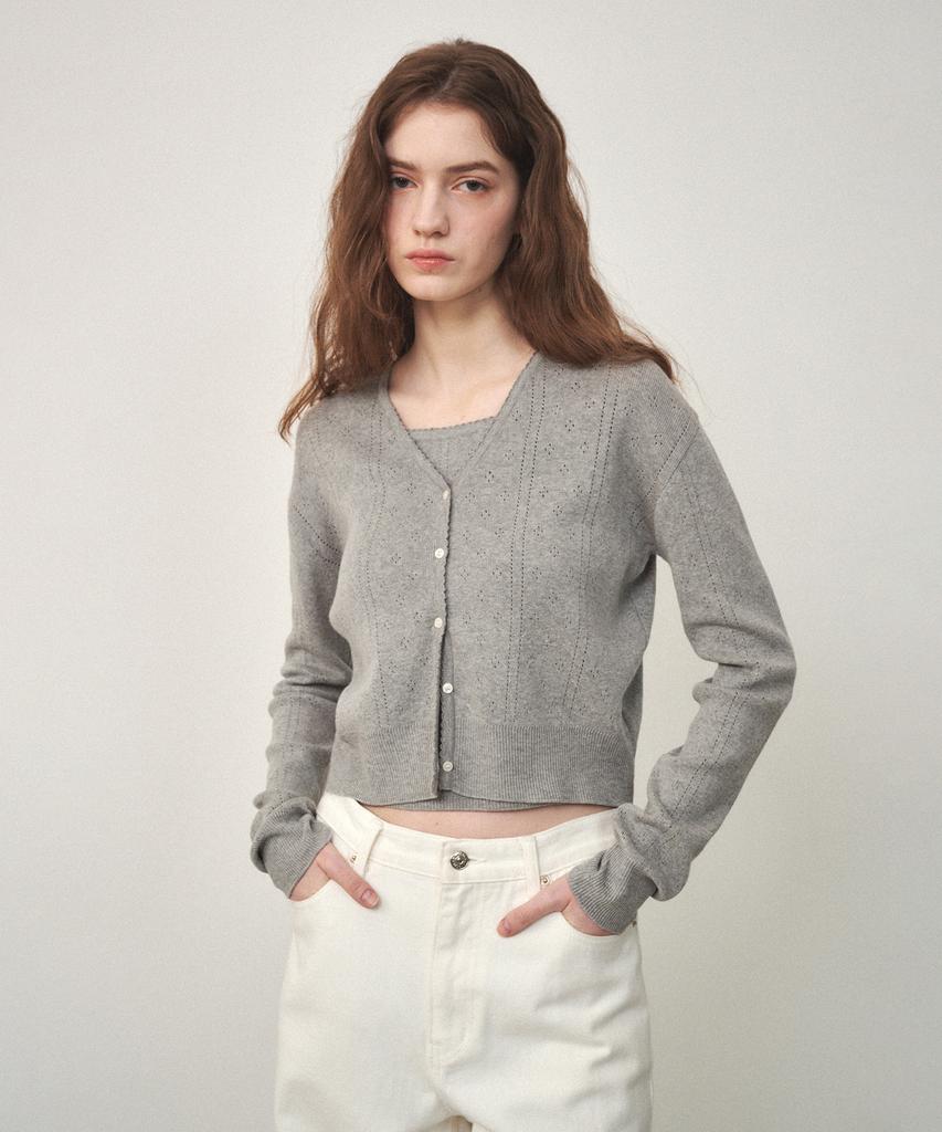 OSTKAKA Cotton Crochet Twin Set Melange Gray