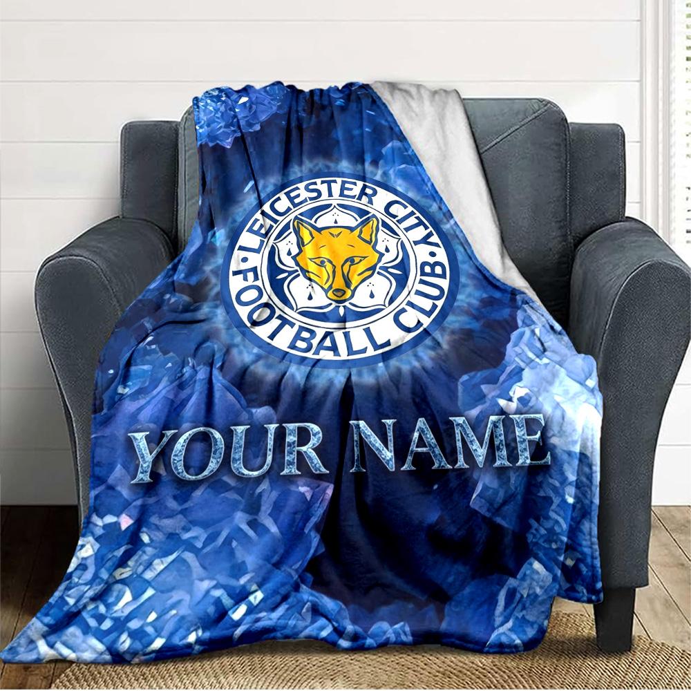 Name Custom Leicester City FC Logo Print Flannel Blanket High Quality Warm Comfortable Cover for All Seasons Perfect for Gifts Home Decor