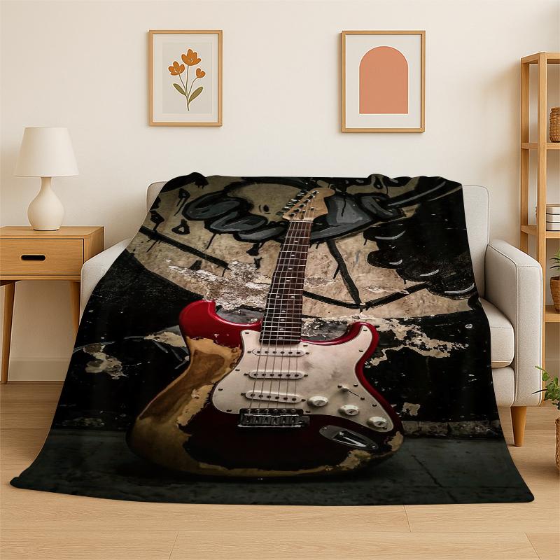 Retro Fender Logo Guitar Instruments Music Flannel Blanket Soft Warm Throw Blanket for Bedroom Living Room Bed Travel Picnic