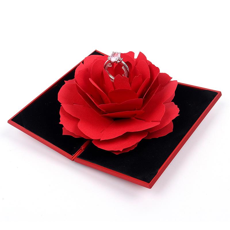 Scatola Portagioie Creativa a Forma di Fiore di Rosa Rotante per Anelli e Collane - Regalo di San Valentino.